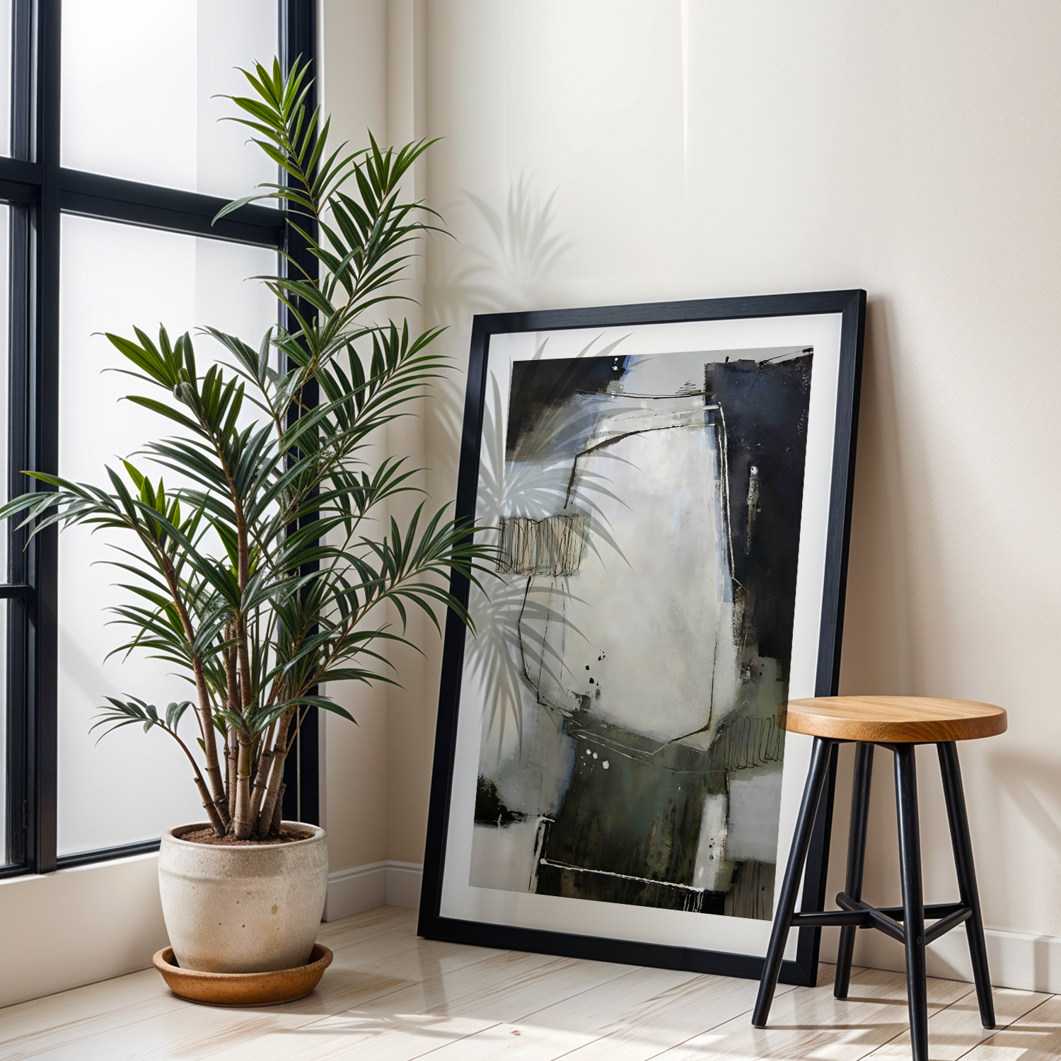 Muted Layers Siyah Çerçeveli Tek Parça Ahşap Tablo