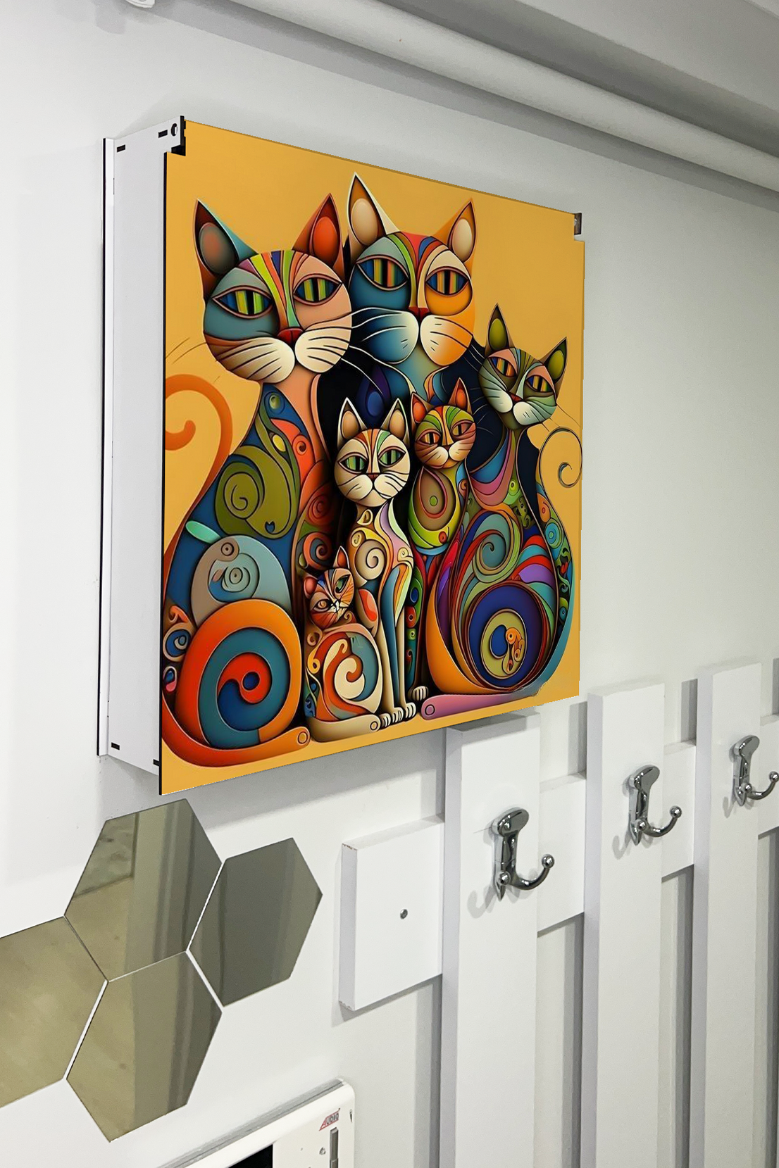 Kedi Ailesi sanatsal Temalı Ahşap Sigorta Saklama Kutusu