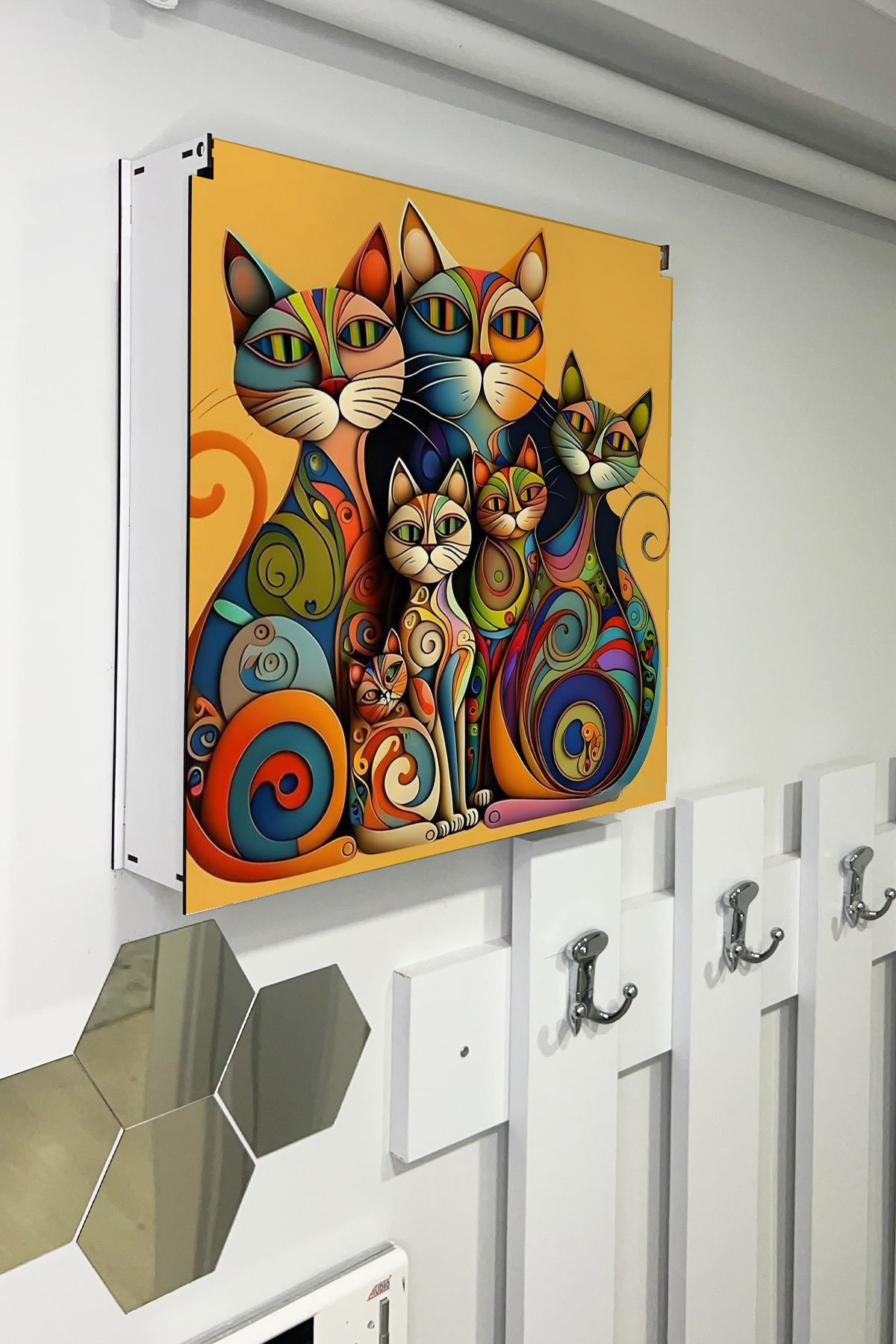 Kedi Ailesi sanatsal Temalı Ahşap Sigorta Saklama Kutusu