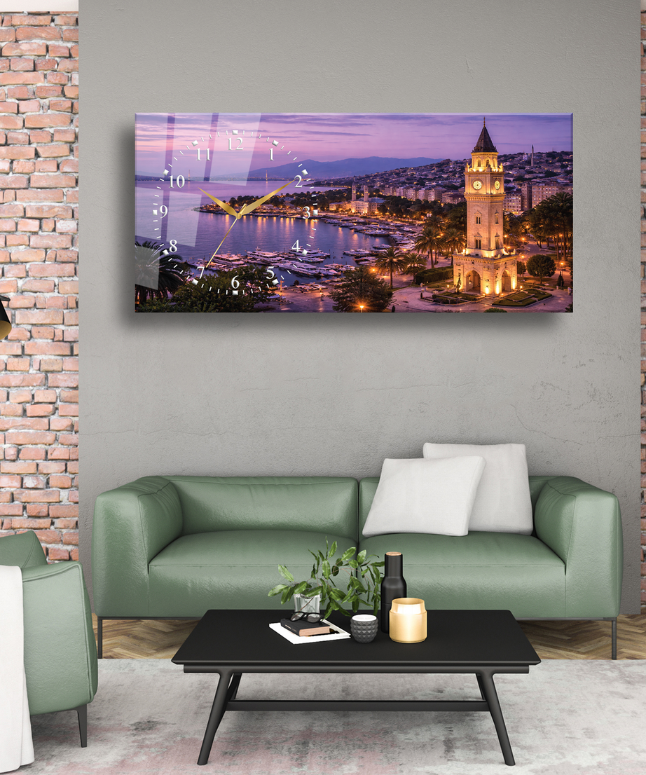 Kocaeli İzmit Saat Kulesi Temalı Temperli Saatli Cam Tablo