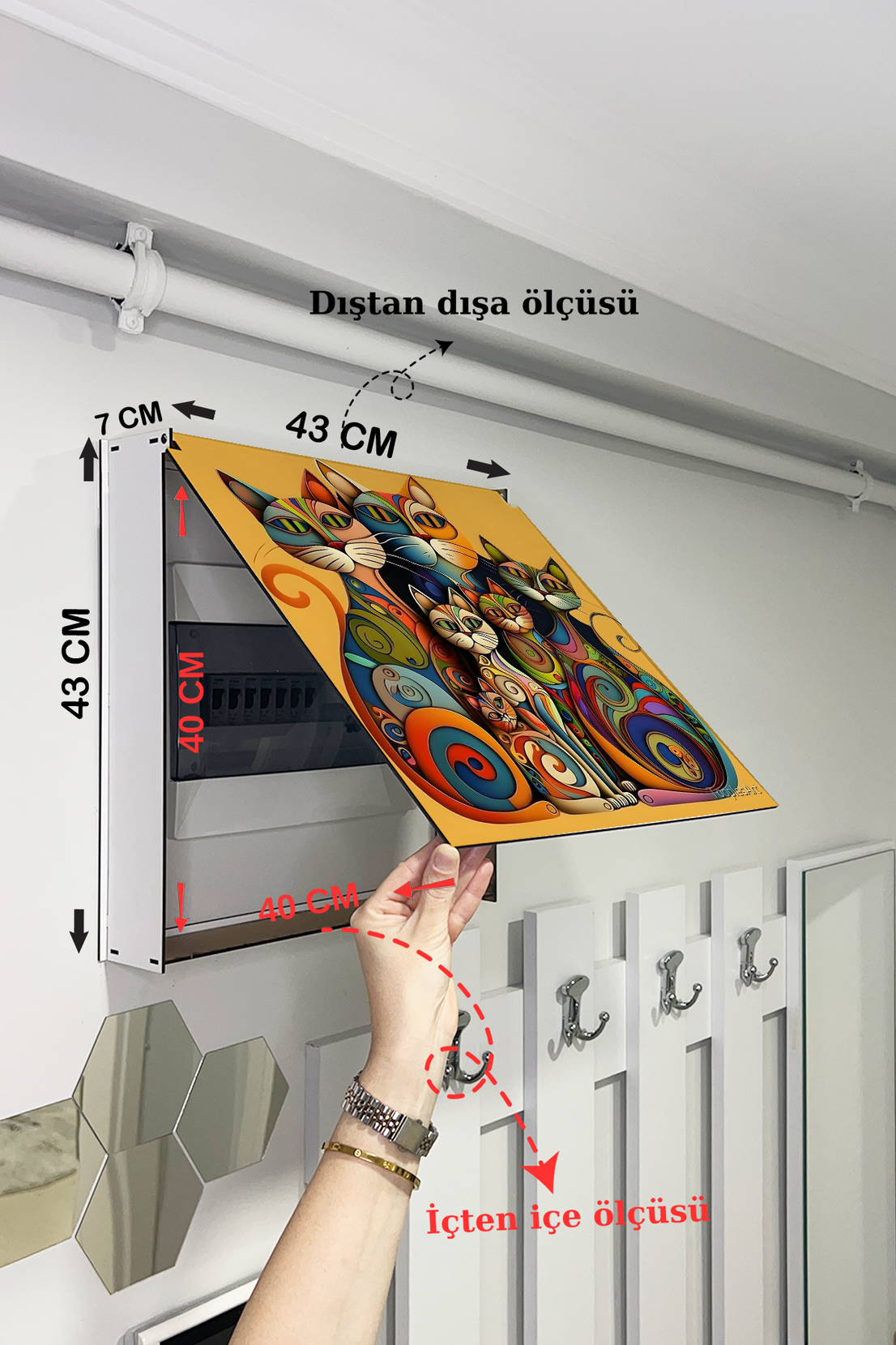 Kedi Ailesi sanatsal Temalı Ahşap Sigorta Saklama Kutusu