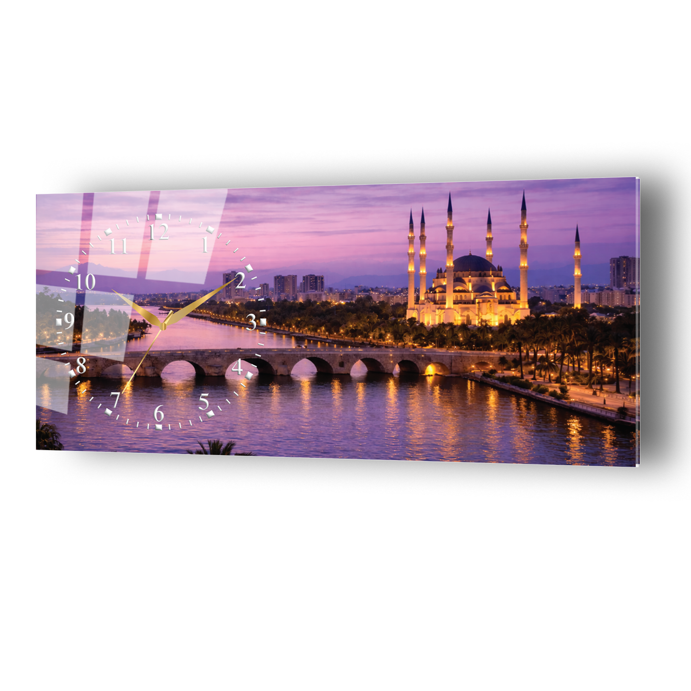 Adana Taşköprü Temalı Temperli Saatli Cam Tablo