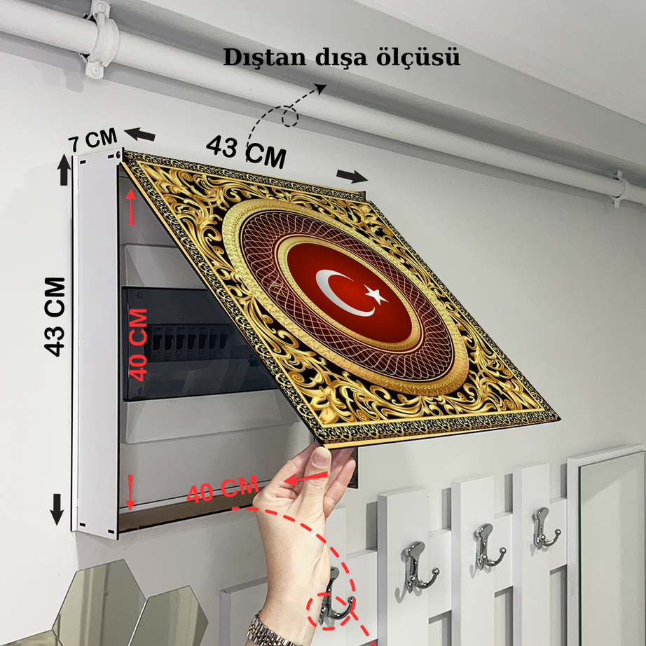 Ay Yıldız Bayrak Temalı Ahşap Sigorta Saklama Kutusu