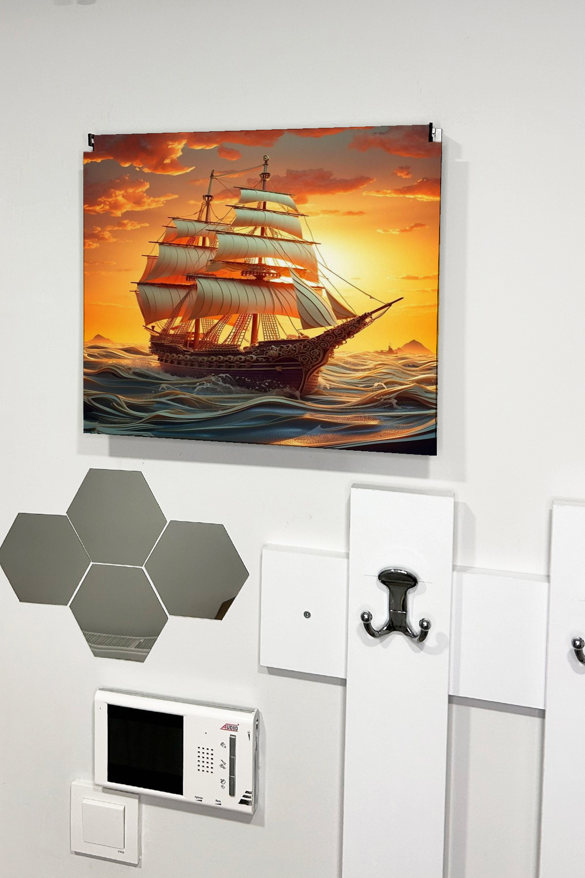 Gün Batımı Ve Yelkenli Gemi Temalı Ahşap Sigorta Saklama Kutusu