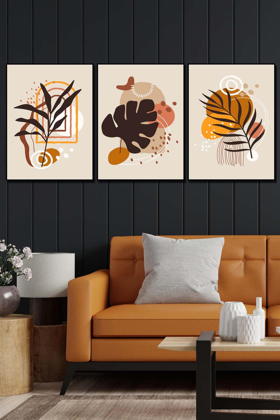 Sanatsal bohem tarzı 3'lü dijital baskı tablo seti