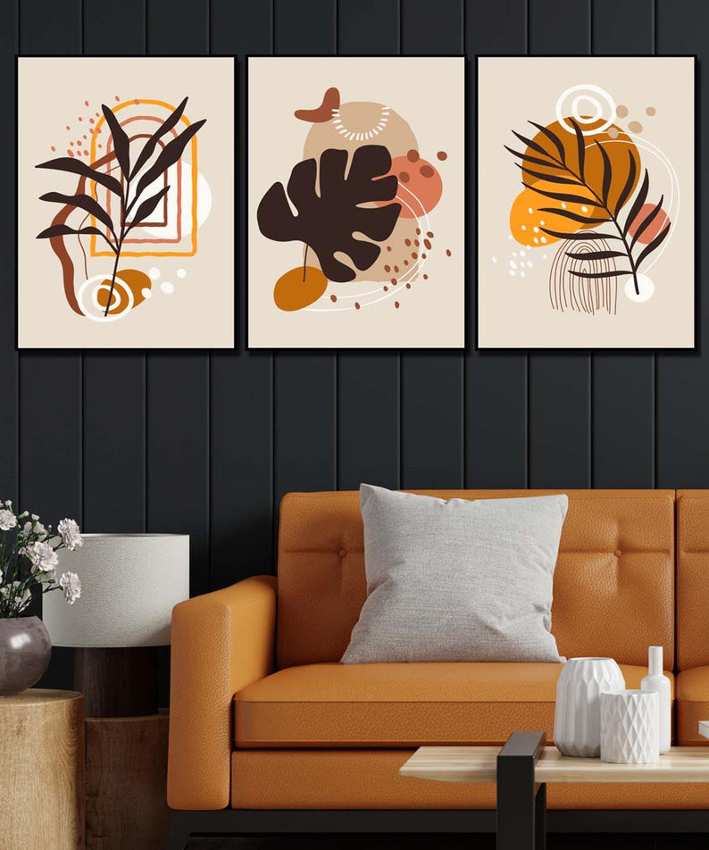 Sanatsal bohem tarzı 3'lü dijital baskı tablo seti