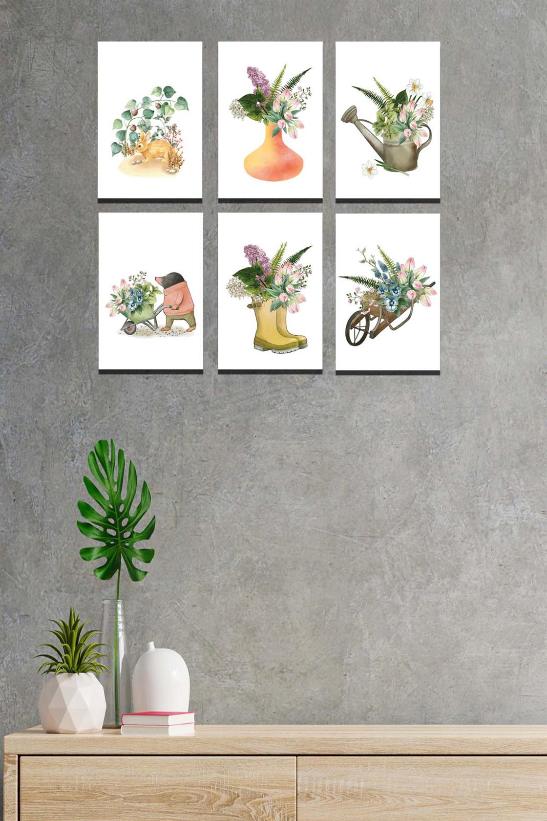 6 Parça Bohem Tarzı Sanatsal Dijital Baskı Tablo Seti