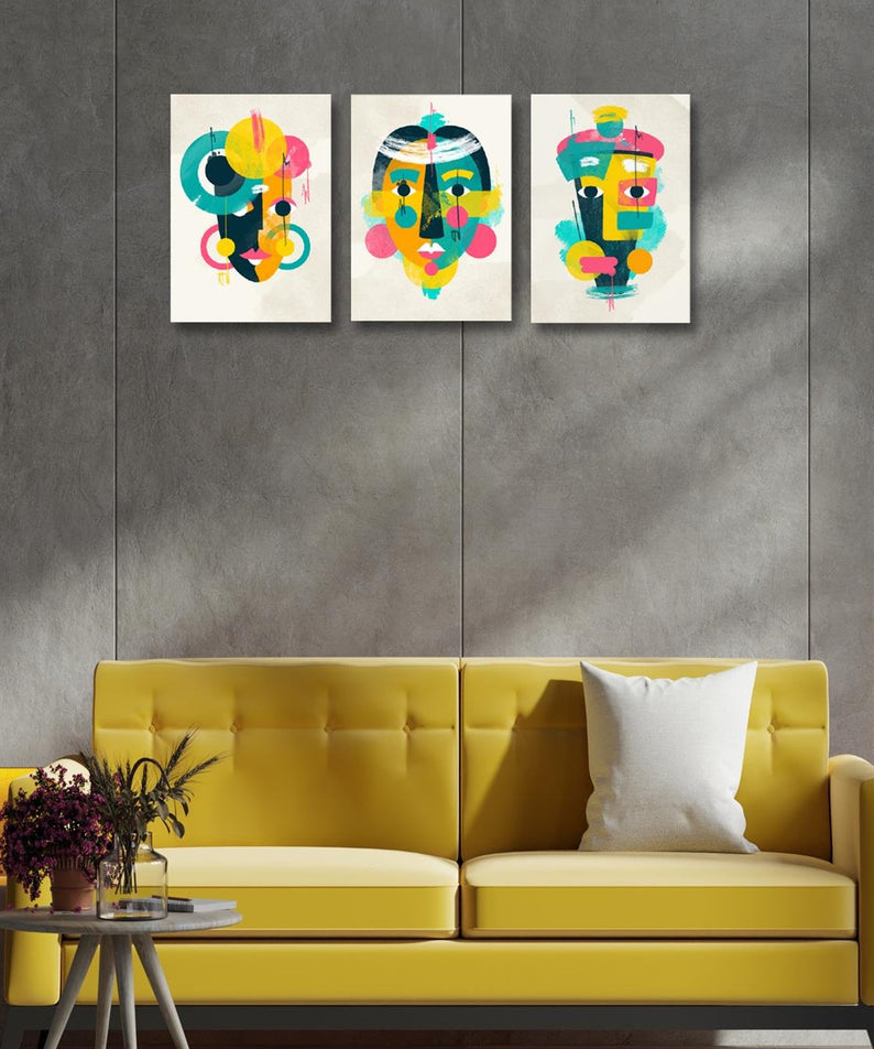 3 Parça Afrikalı Kadın Süliet Tablo Seti