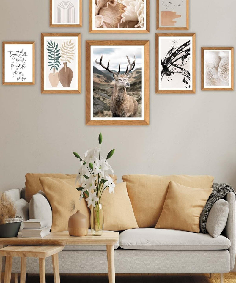 Sanatsal Bohem Yazı Ve Geyik Temalı Tablo Seti