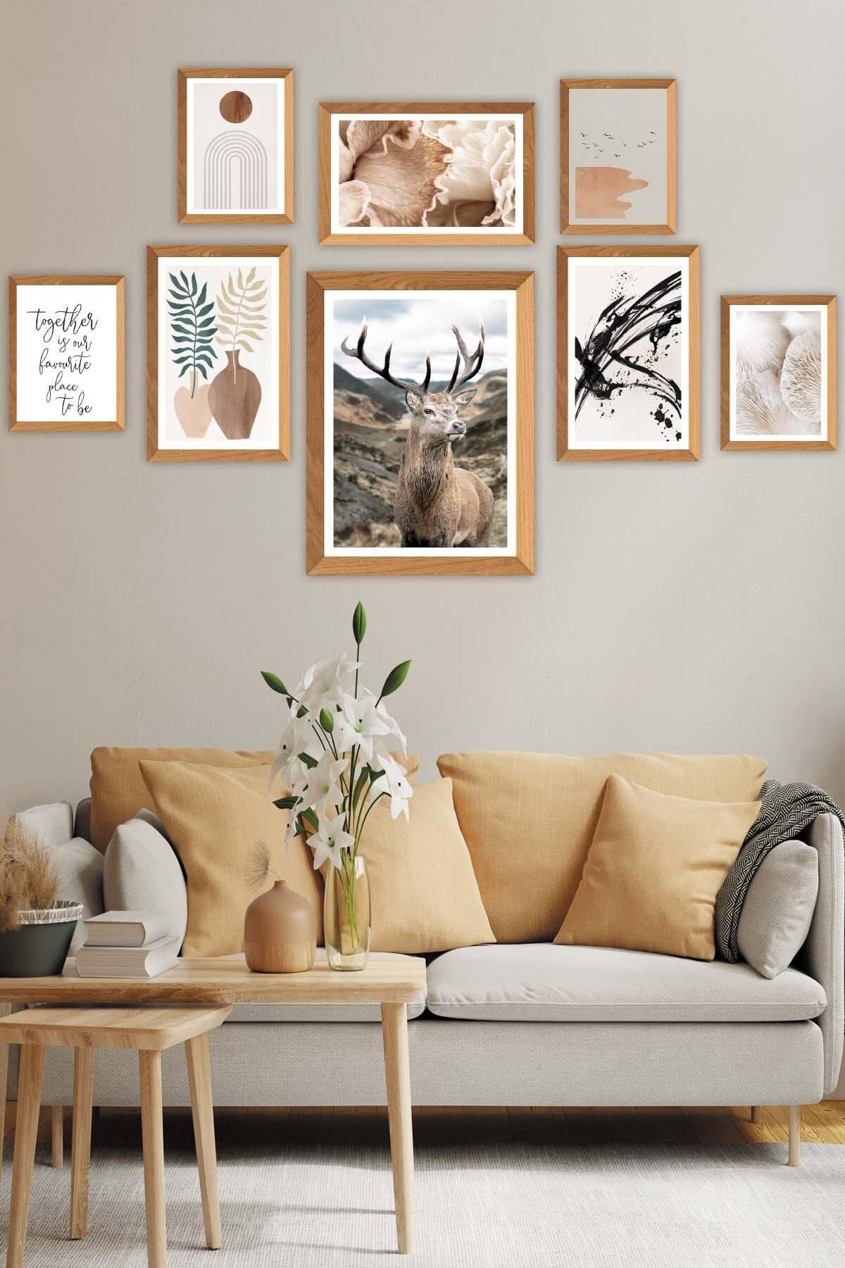 Sanatsal Bohem Yazı Ve Geyik Temalı Tablo Seti