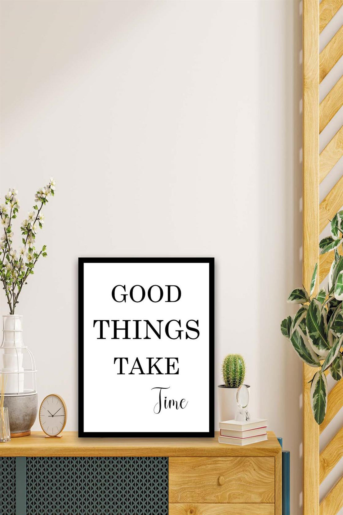 Good Things Take Time (Siyah çerçeve görünümlü) Uv Baskı Mdf Tablo Seti