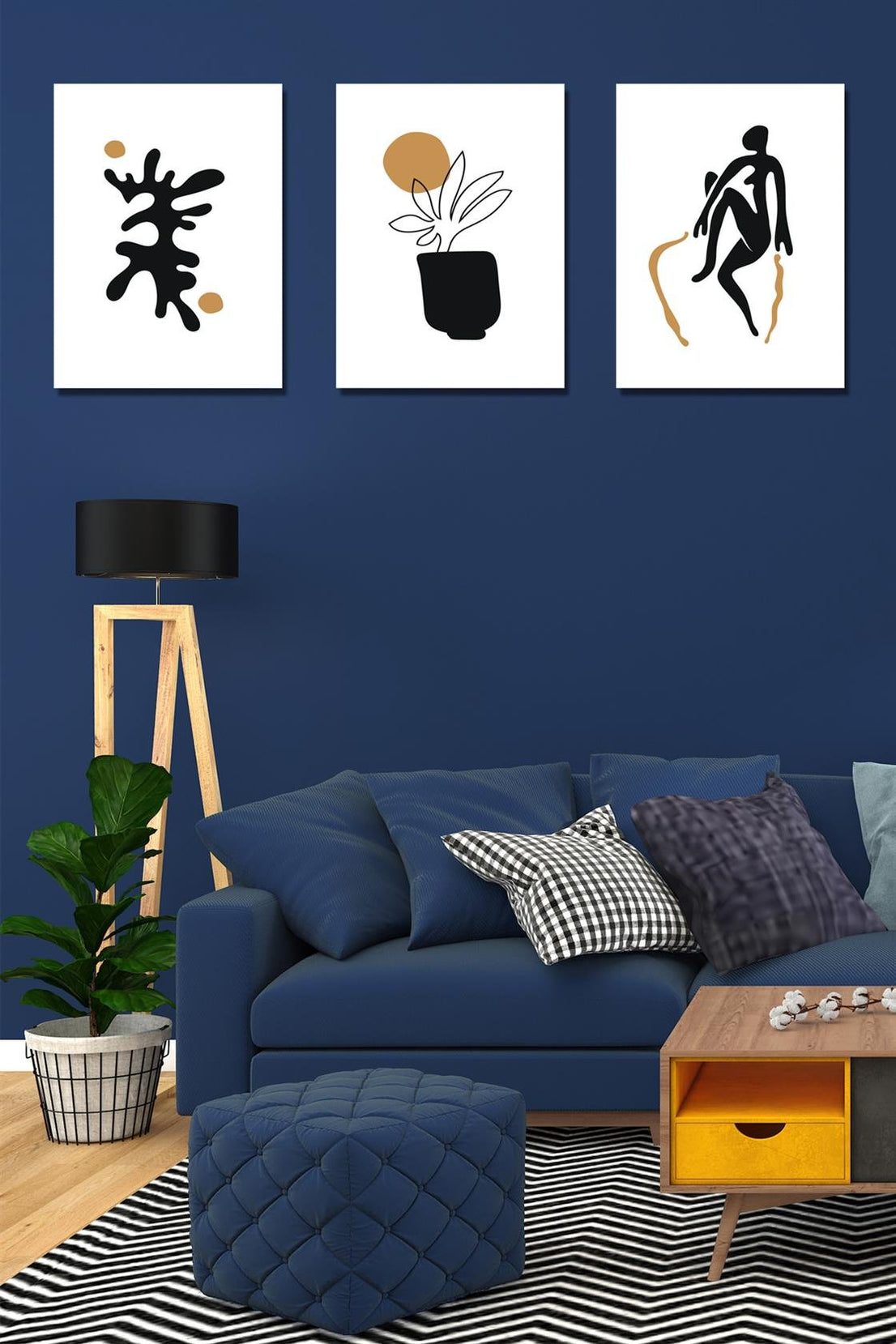 Sanatsal tarzda 3'lü tablo seti