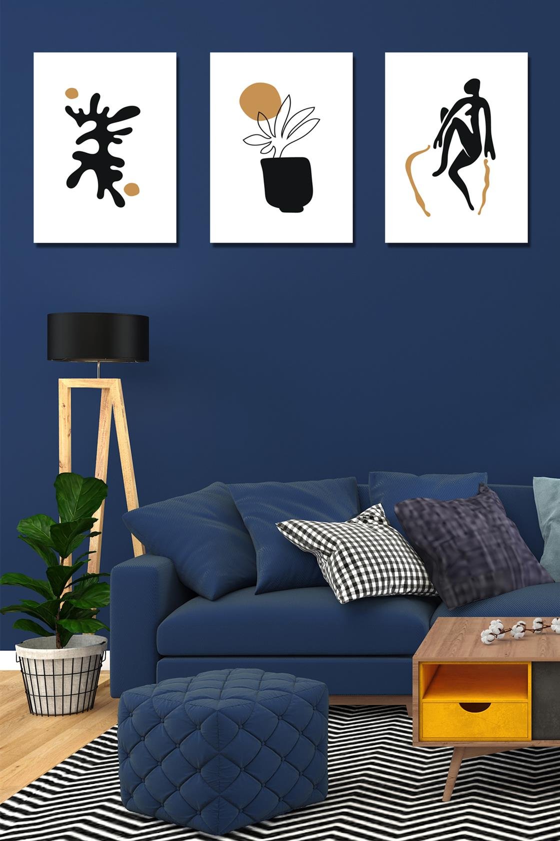 Sanatsal tarzda 3'lü tablo seti