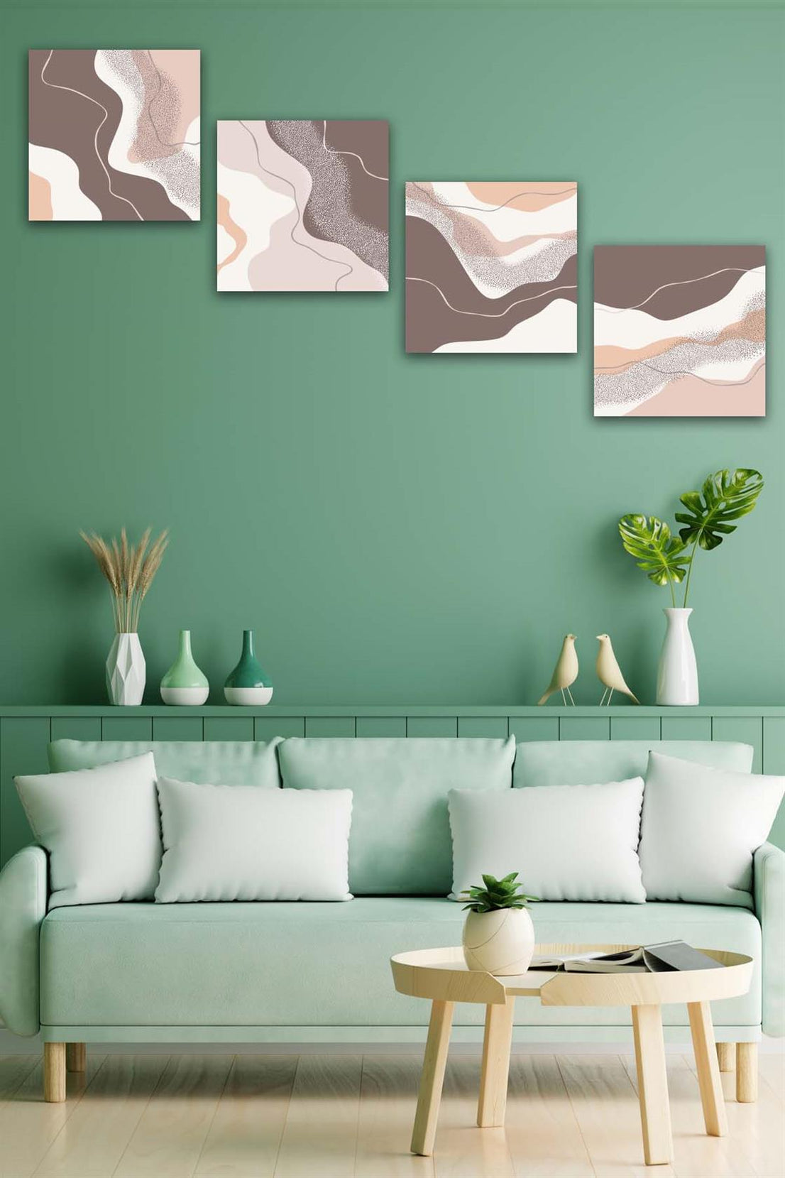 4 Parça Mermer Deseni Tasarım Uv Baskı Mdf Tablo Seti