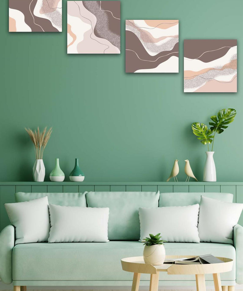 4 Parça Mermer Deseni Tasarım Uv Baskı Mdf Tablo Seti