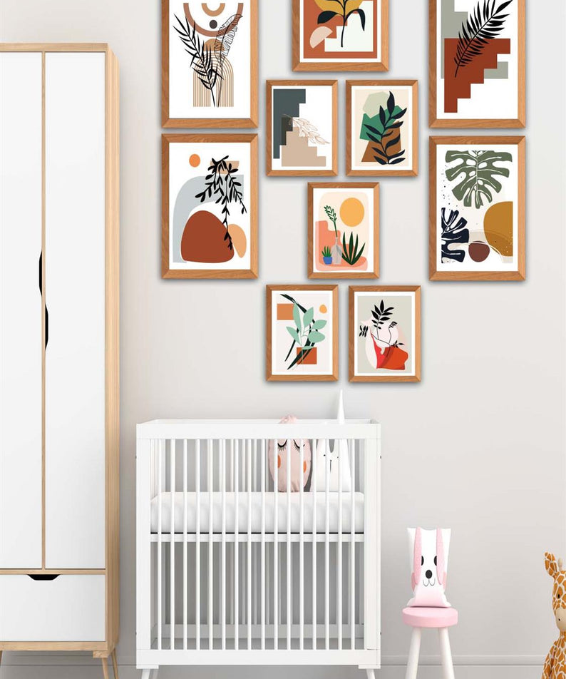 10 Parça Bohem Tarzında Ahşap Çerçeve Görünümlü Uv Baskı Mdf Tablo Seti