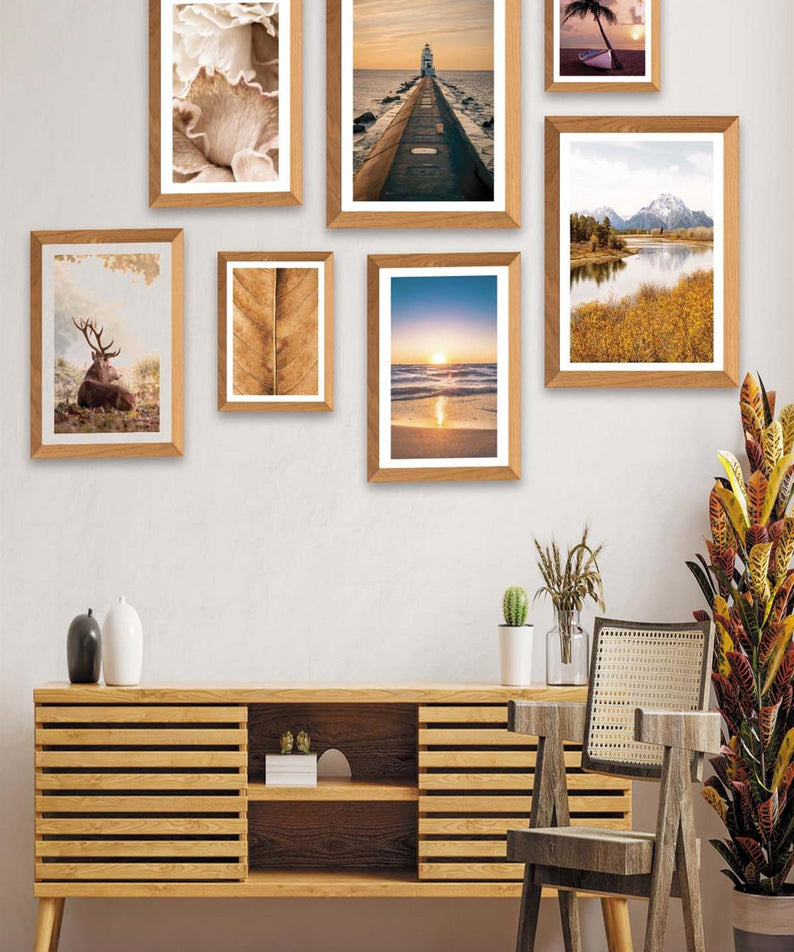 Deniz Feneri Manzara Ve Geyik Temalı Ahşap Çerçeve Görünümlü Tablo Seti