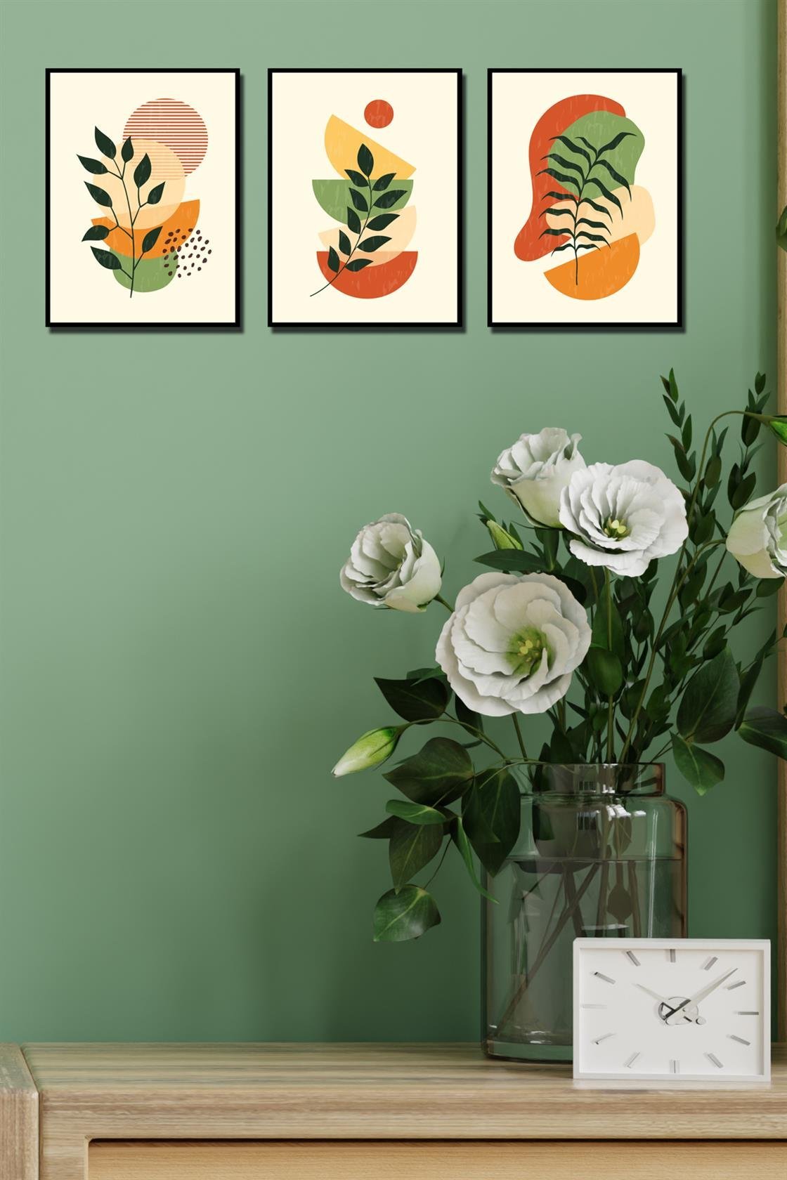 Siyah çerceve görünümlü sanatsal 3'lü tablo seti