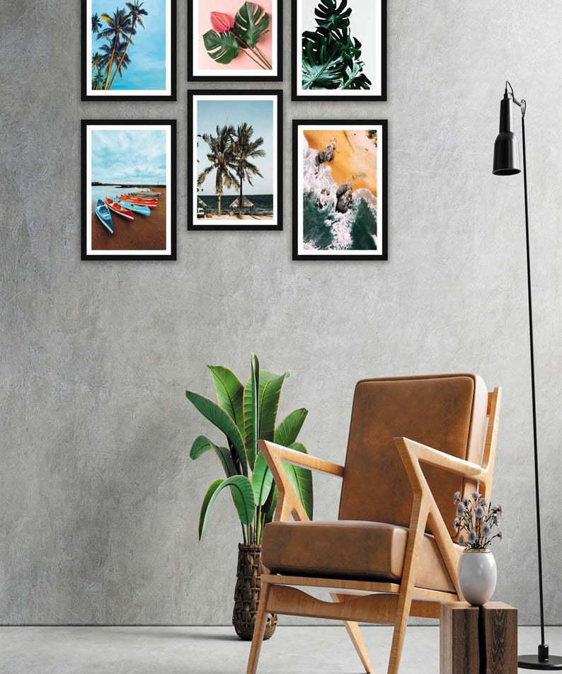 6 Parça Modern Tarzda Manzara Fotoğraflı Siyah Çerçeve Görünümlü Dijital Baskı Tablo Seti