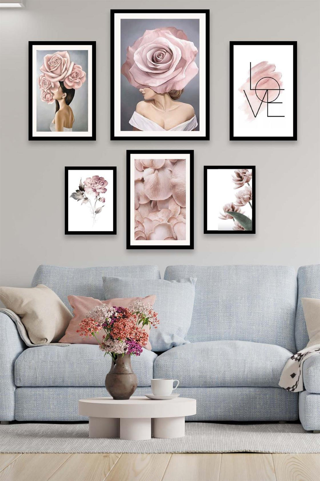 Love Yazı Kadın Ve Gül Temalı Tablo Seti