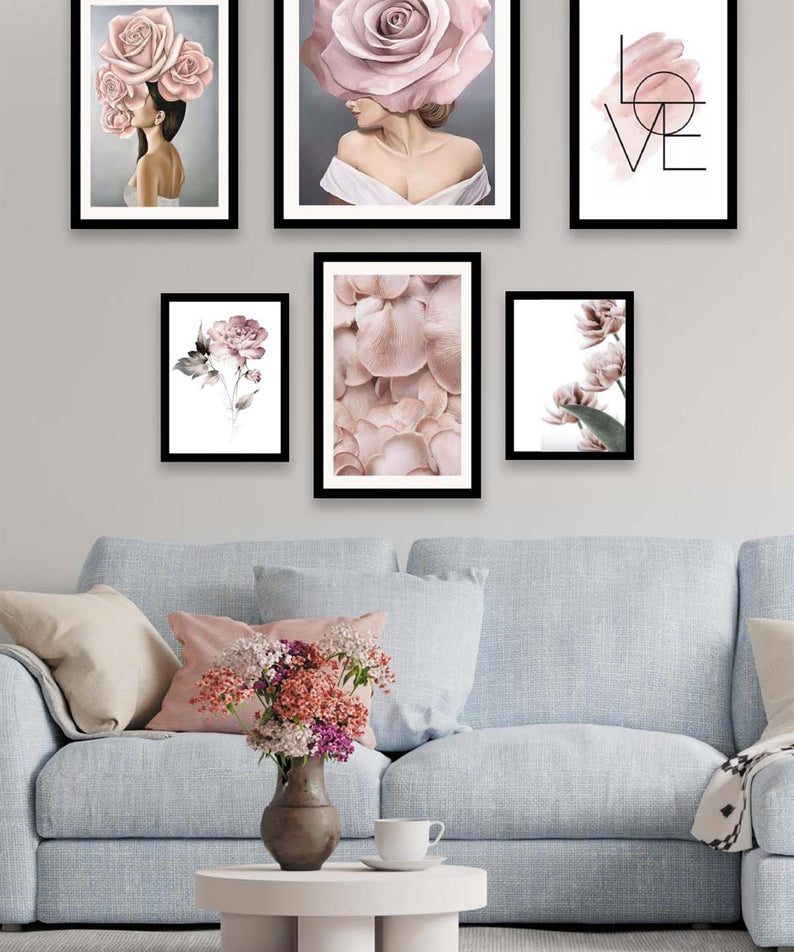 Love Yazı Kadın Ve Gül Temalı Tablo Seti