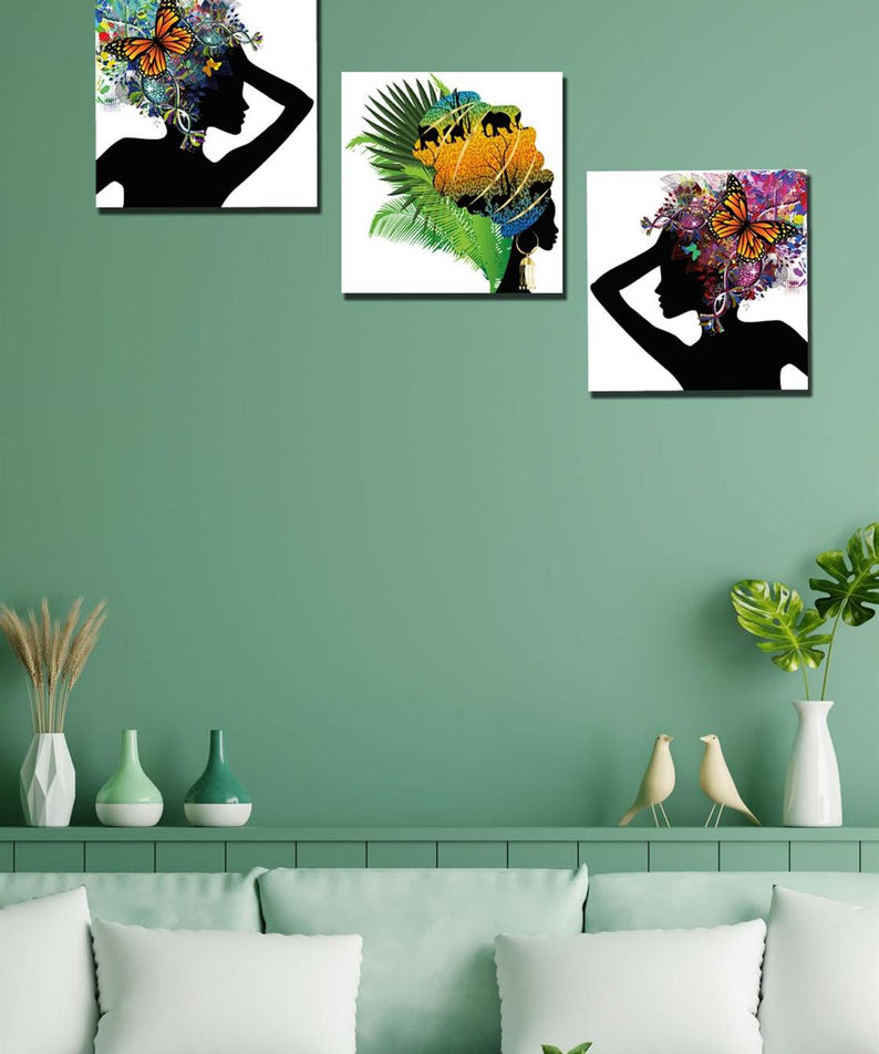 3 Parça Renkli Kadın Tablo Seti