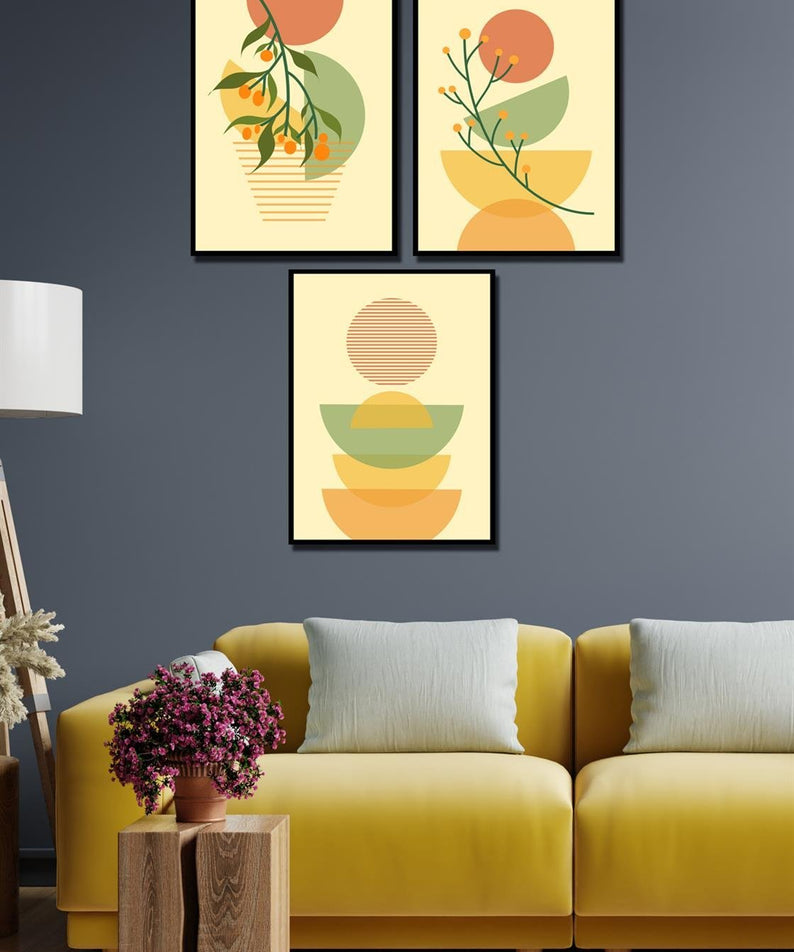 3 Parça sanatsal siyah çerçeve görünümlü tablo seti