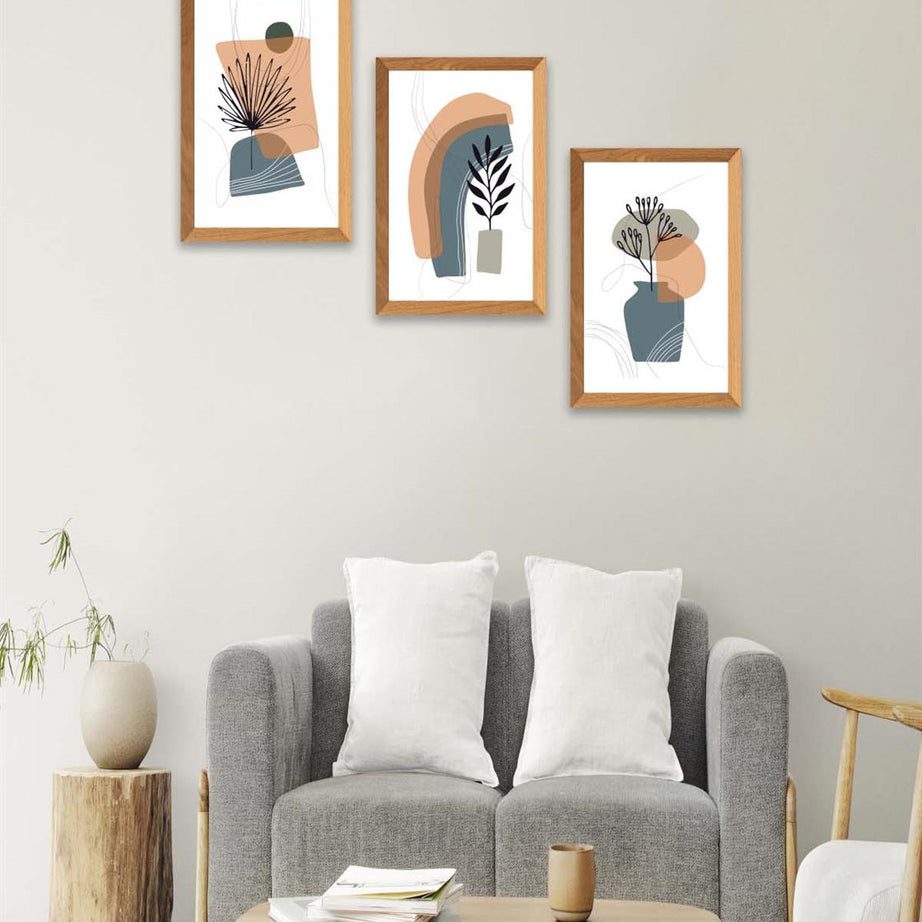 3 Parça Bohem Modern Tarzda (Ahşap Çerçeve Görünümlü) Uv Baskı Tablo Seti