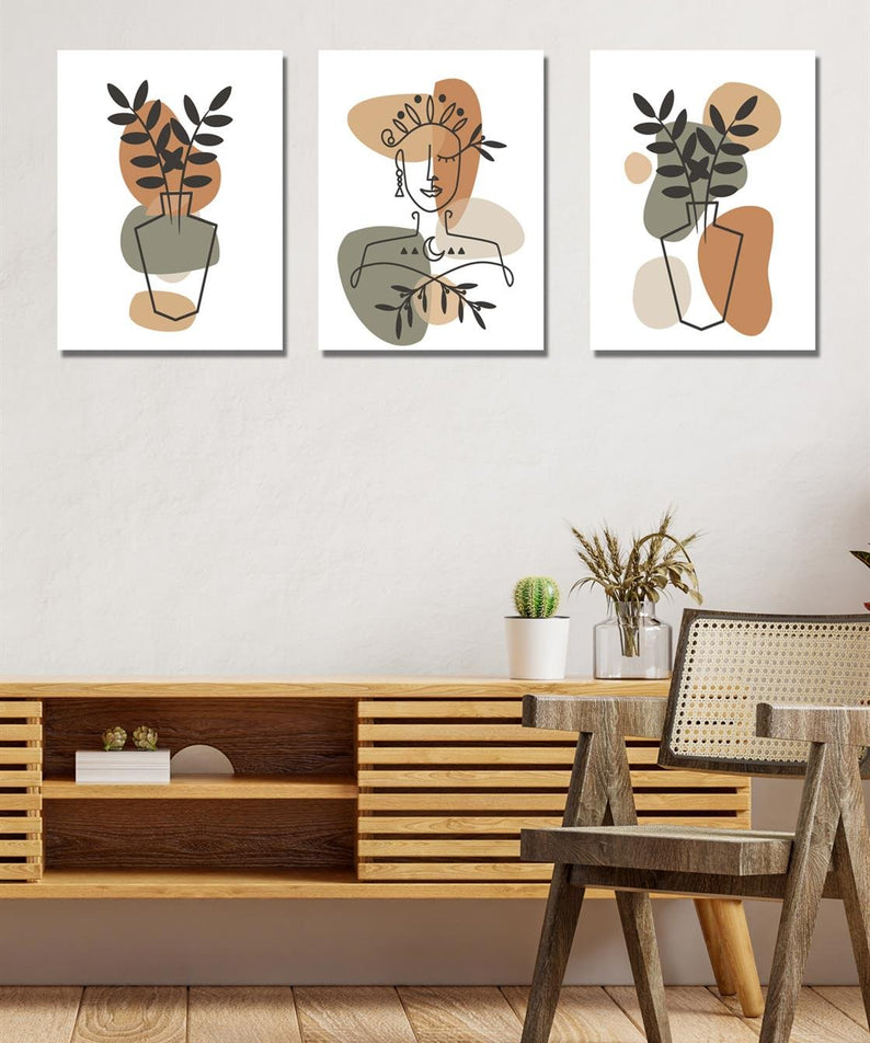 3'lü çiçek desenli tablo seti