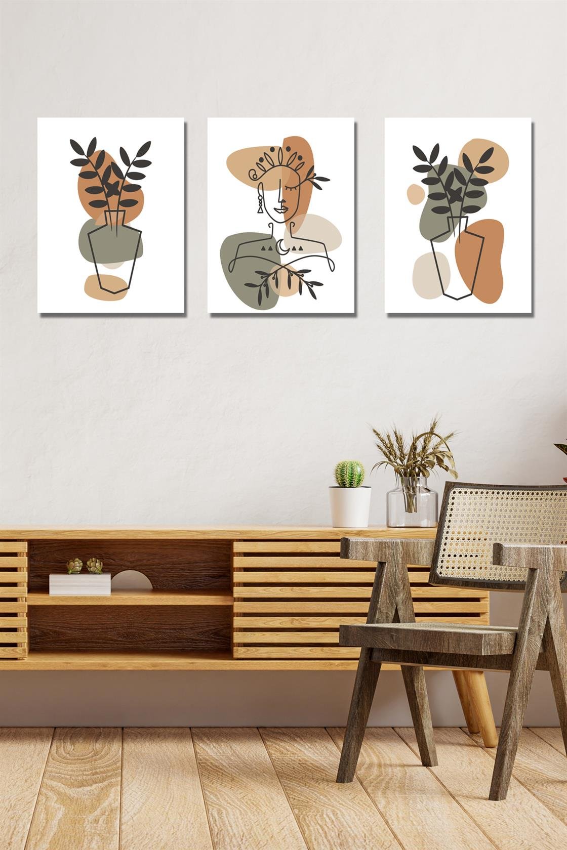 3'lü çiçek desenli tablo seti