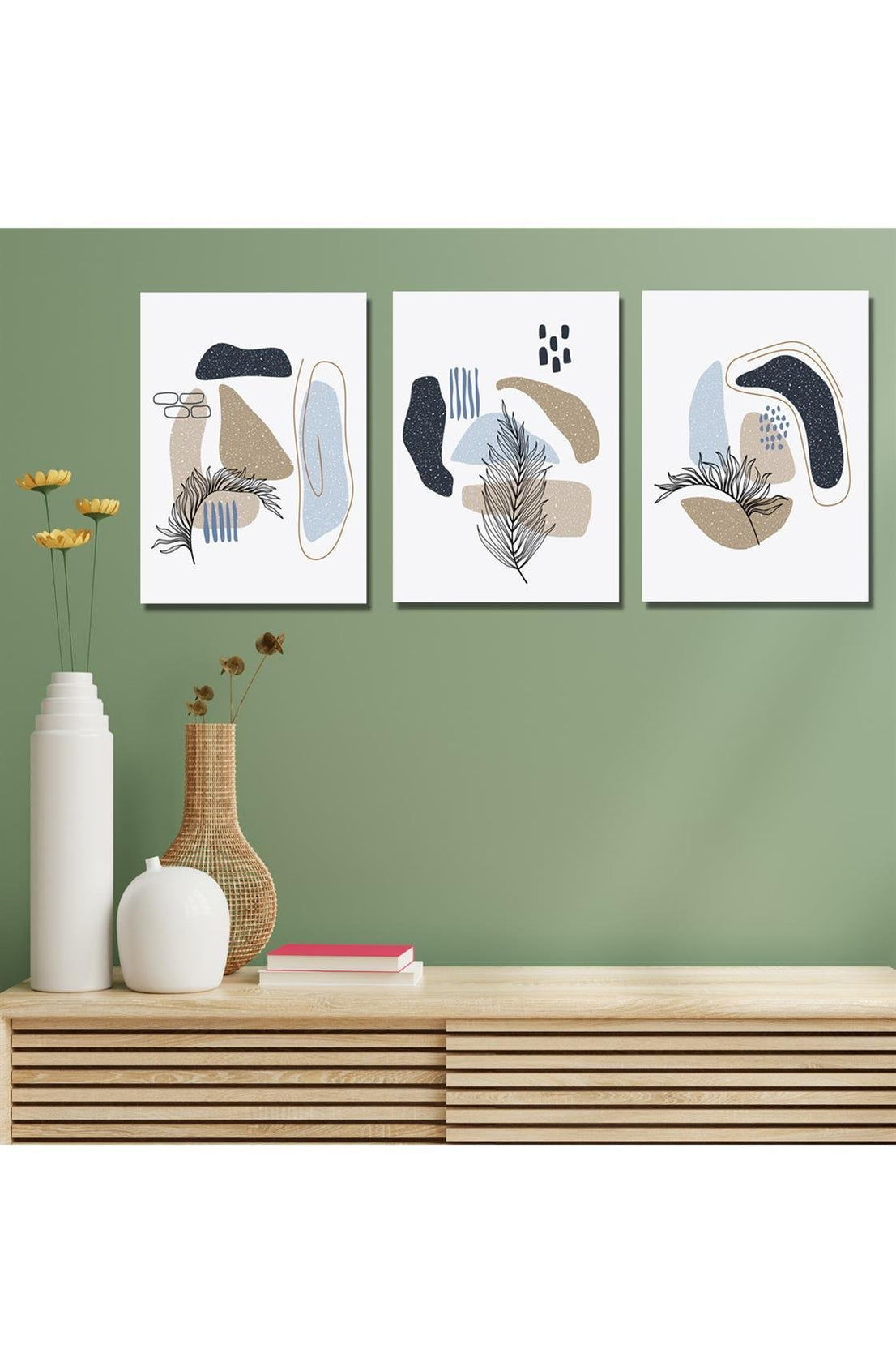 Sanatsal bohem tarzı 3 lü tablo seti