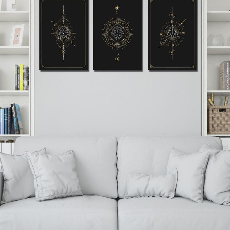 3 Parça gold tarzda dijital baskı tablo seti