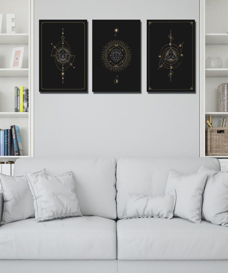 3 Parça gold tarzda dijital baskı tablo seti