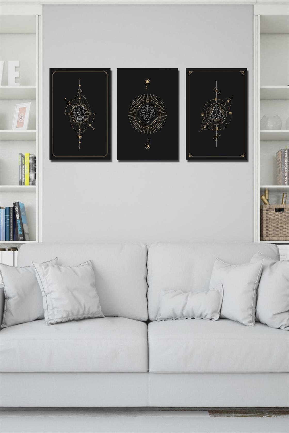 3 Parça gold tarzda dijital baskı tablo seti