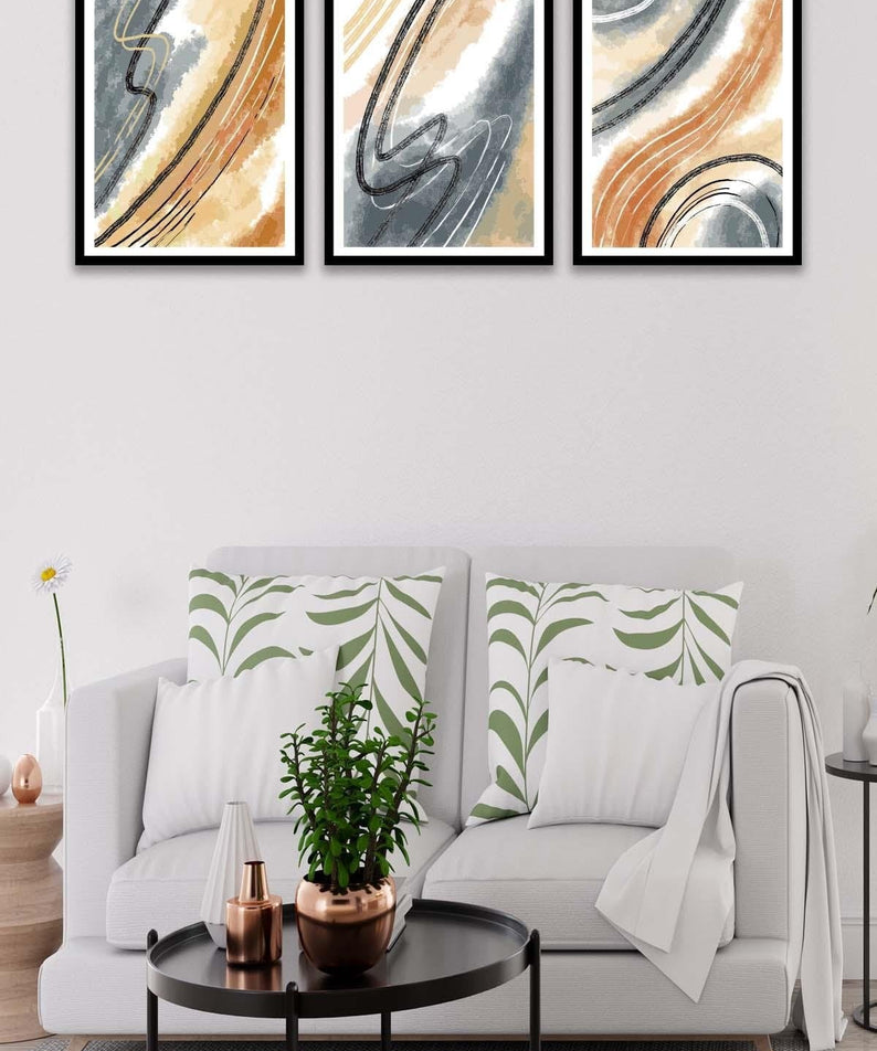 Mermer Deseni Tarzında Siyah Çerçeve Görünümlü Tablo Seti