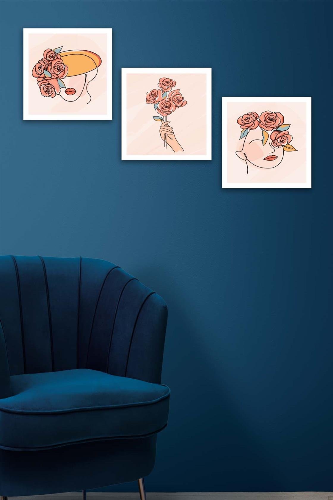 3 Parça Modern Tarzda Bohem Tasarım Uv Baskı Mdf Tablo Seti