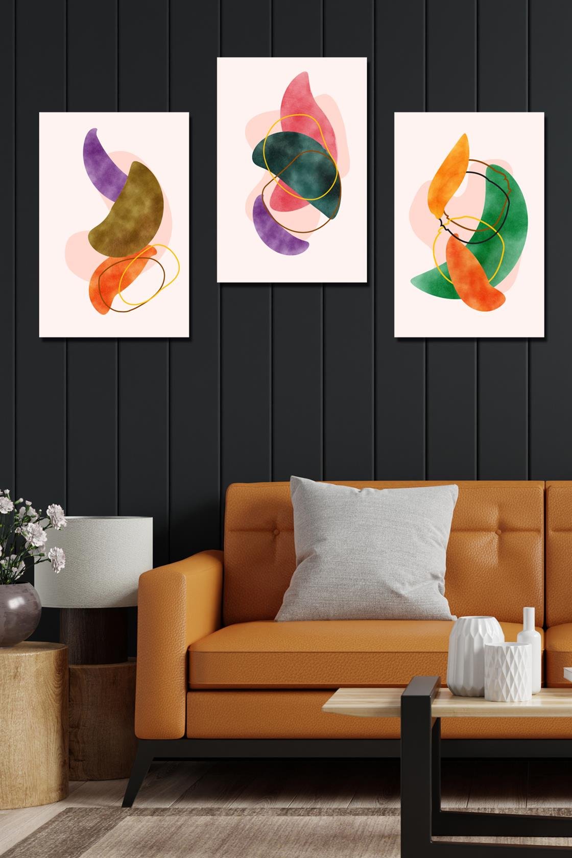 Suluboya 3'lü set tablo dijital baskı