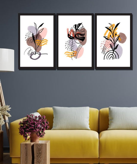 3 parça bohem tarzı tablo seti dijital baskı siyah çerçeve görünümlü