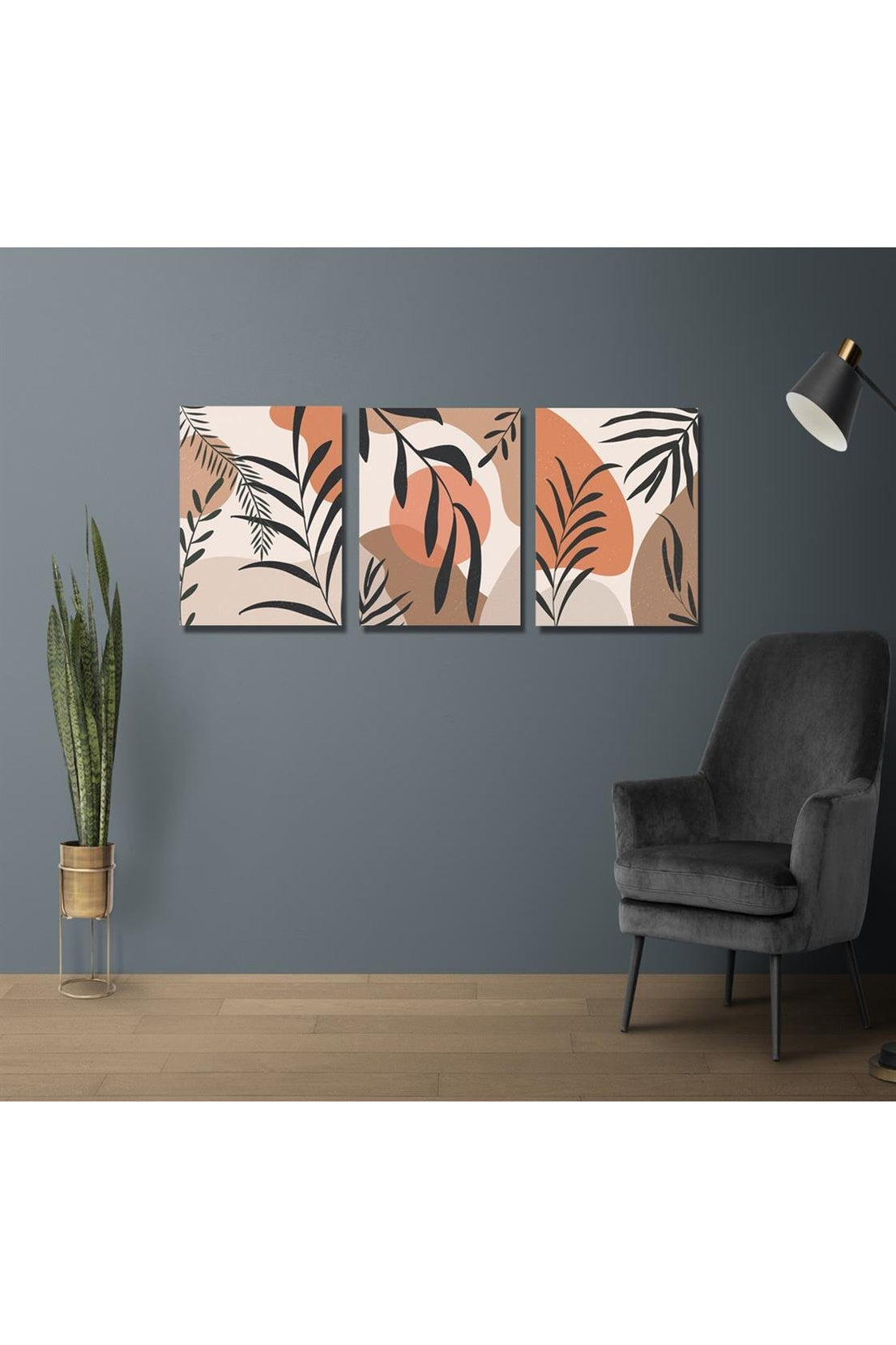 3'lü sanatsal yaprak tasarım tablo seti