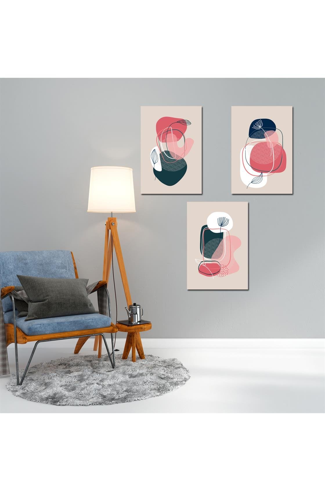 Suluboya tarzında 3 lü tablo seti