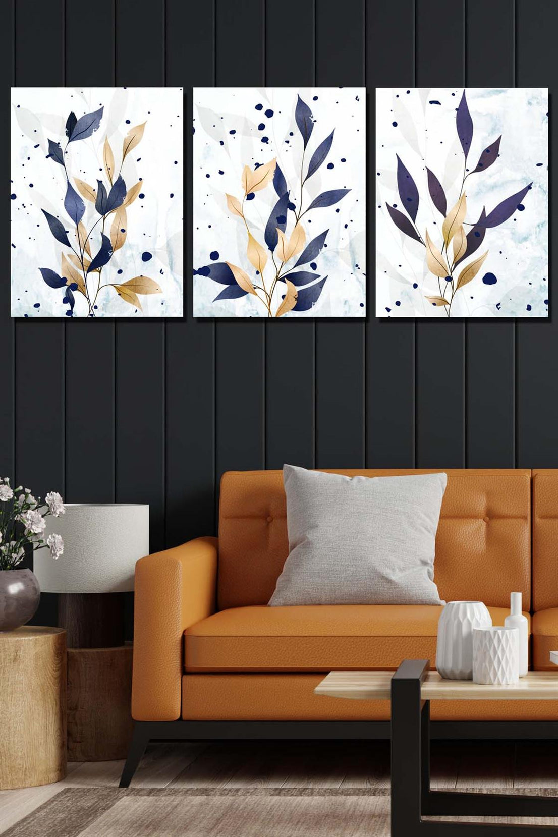 3 Parça Kuru Dal yaprak dijital baskı tablo seti