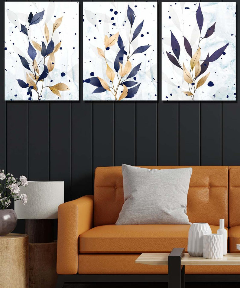 3 Parça Kuru Dal yaprak dijital baskı tablo seti