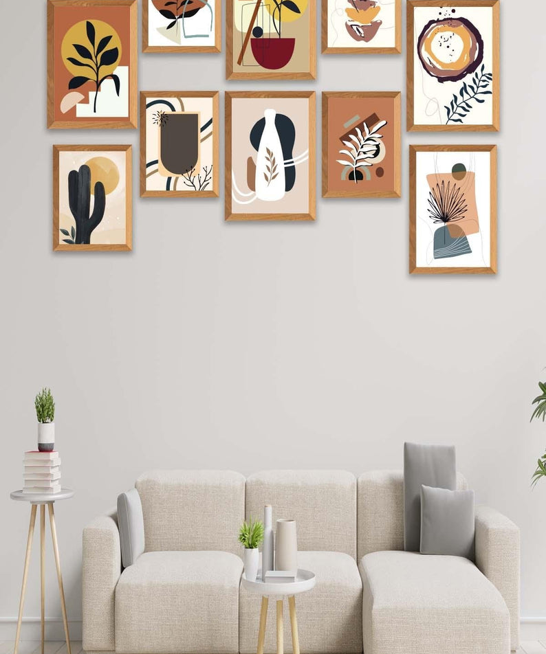 10 Parça Bohem Tarzında Sanatsal Ahşap Çerçeve Görünümlü Tablo Seti