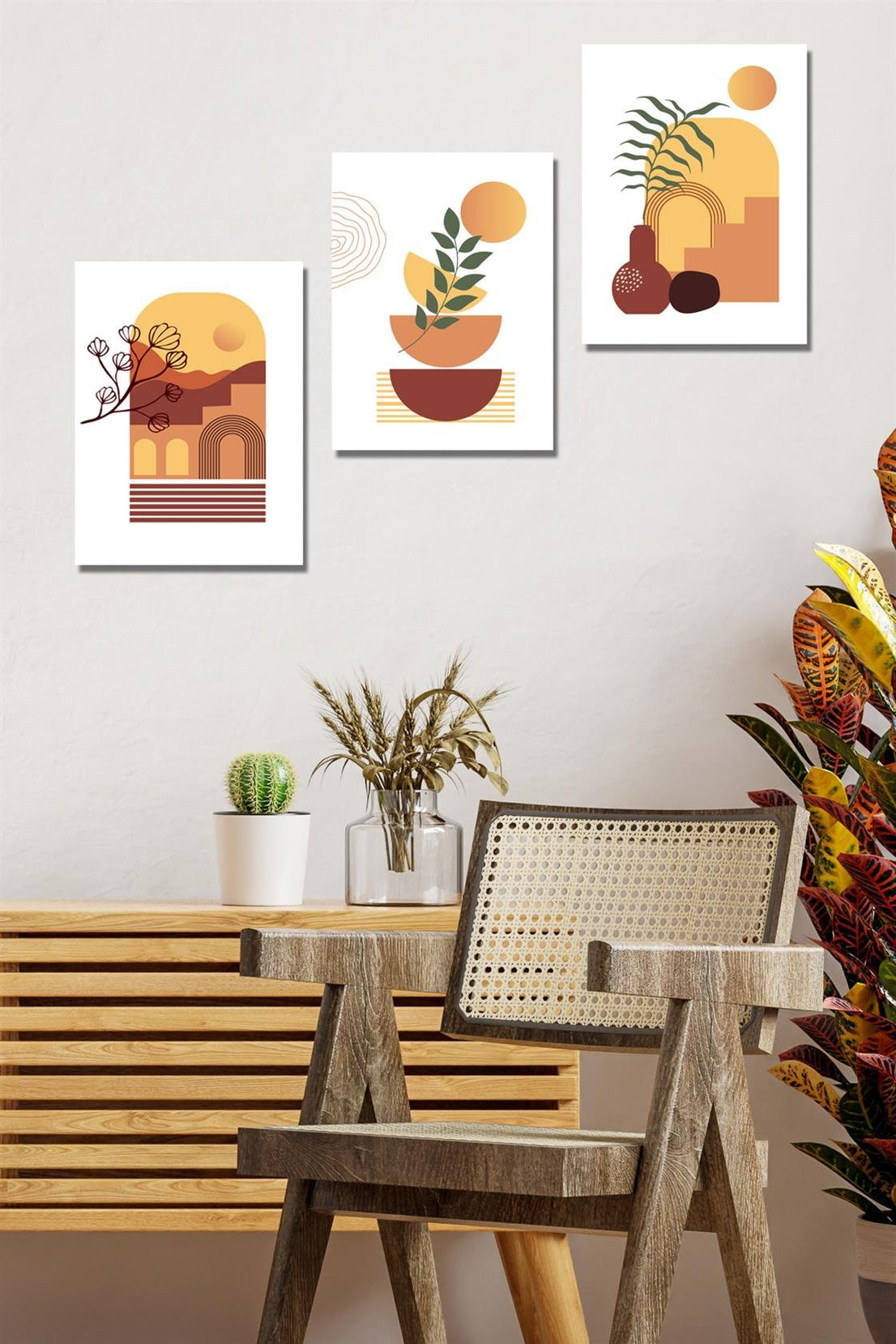 Sanatsal tarzda modern 3'lü tablo seti