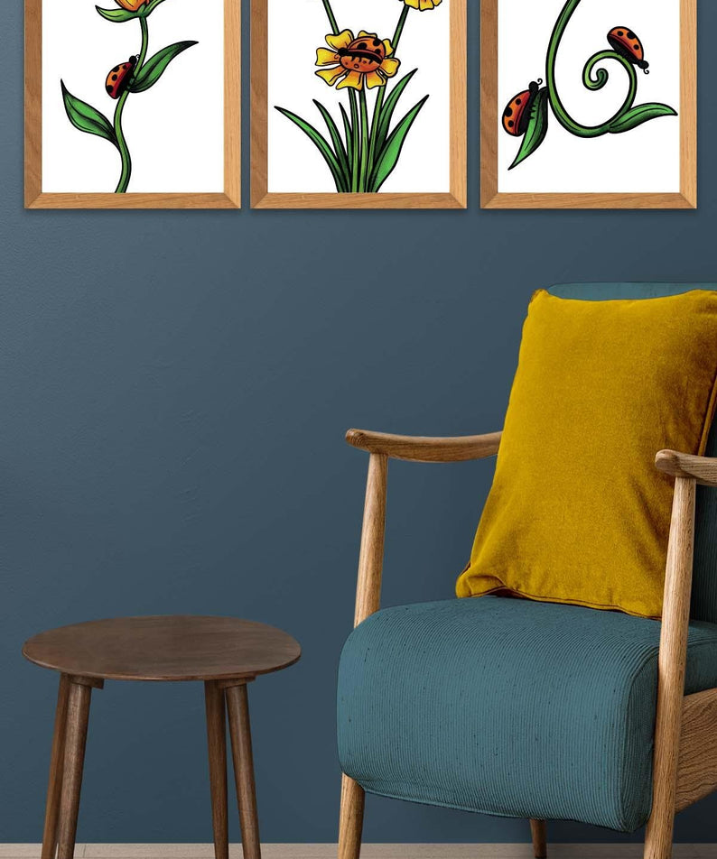 Papatya Tarzında Ahşap Çerçeve Görünümlü Tablo Seti