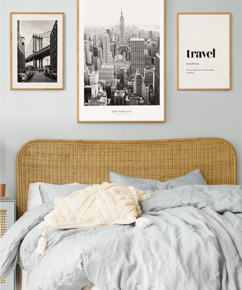 3 Parça Travel Siyah Beyaz Ahşap Çerçeve Görünümlü Tablo Seti