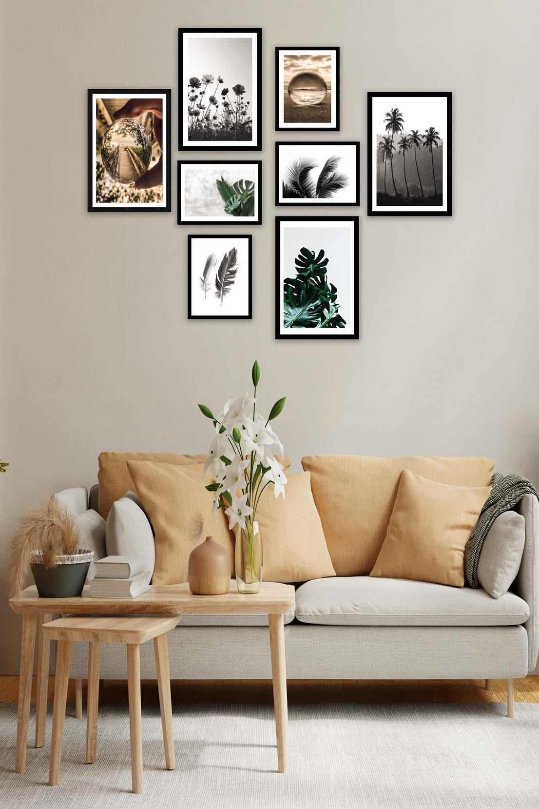 8 Parça Modern Tarzda Palmiye Ve Botanik Tablo Seti