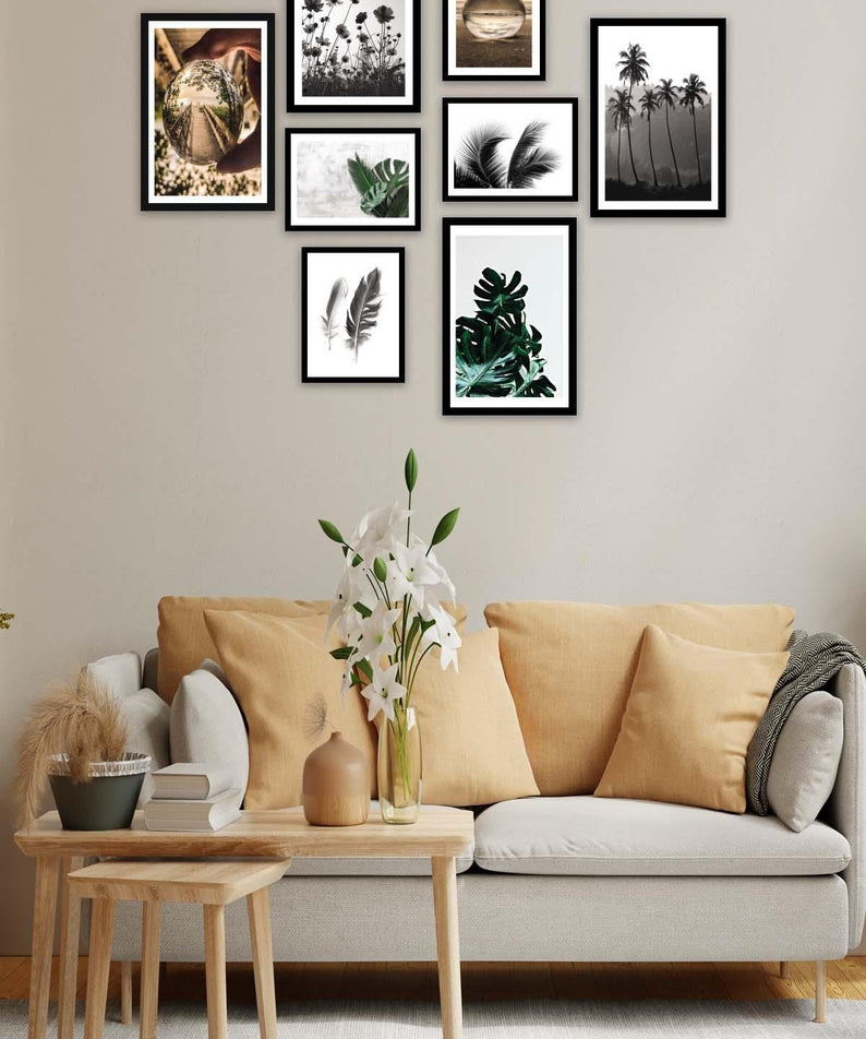 8 Parça Modern Tarzda Palmiye Ve Botanik Tablo Seti