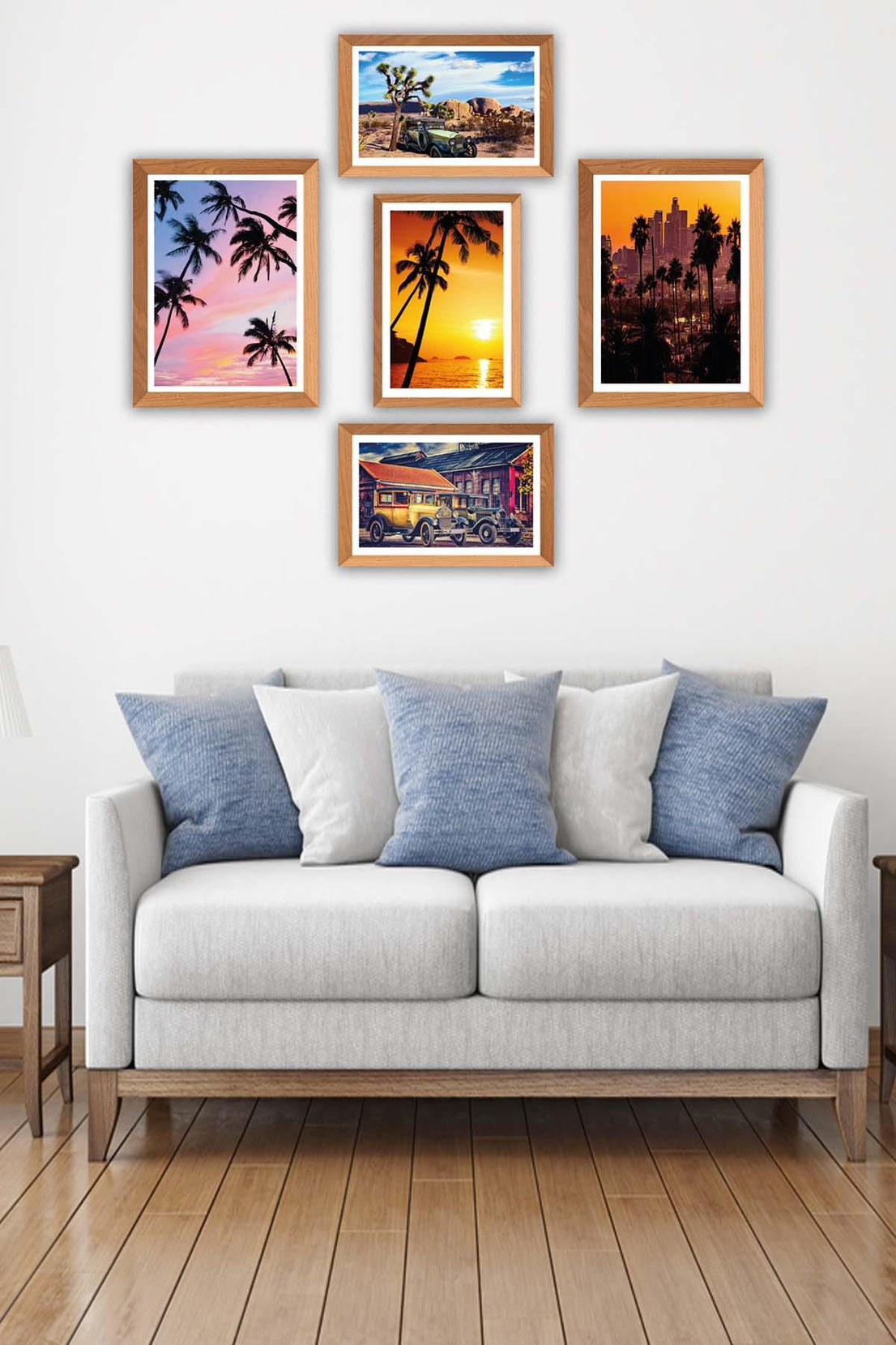 Palmiye Temalı Ahşap Çerçeve Görünümlü Tablo Seti