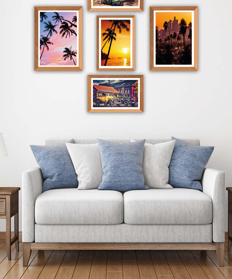 Palmiye Temalı Ahşap Çerçeve Görünümlü Tablo Seti